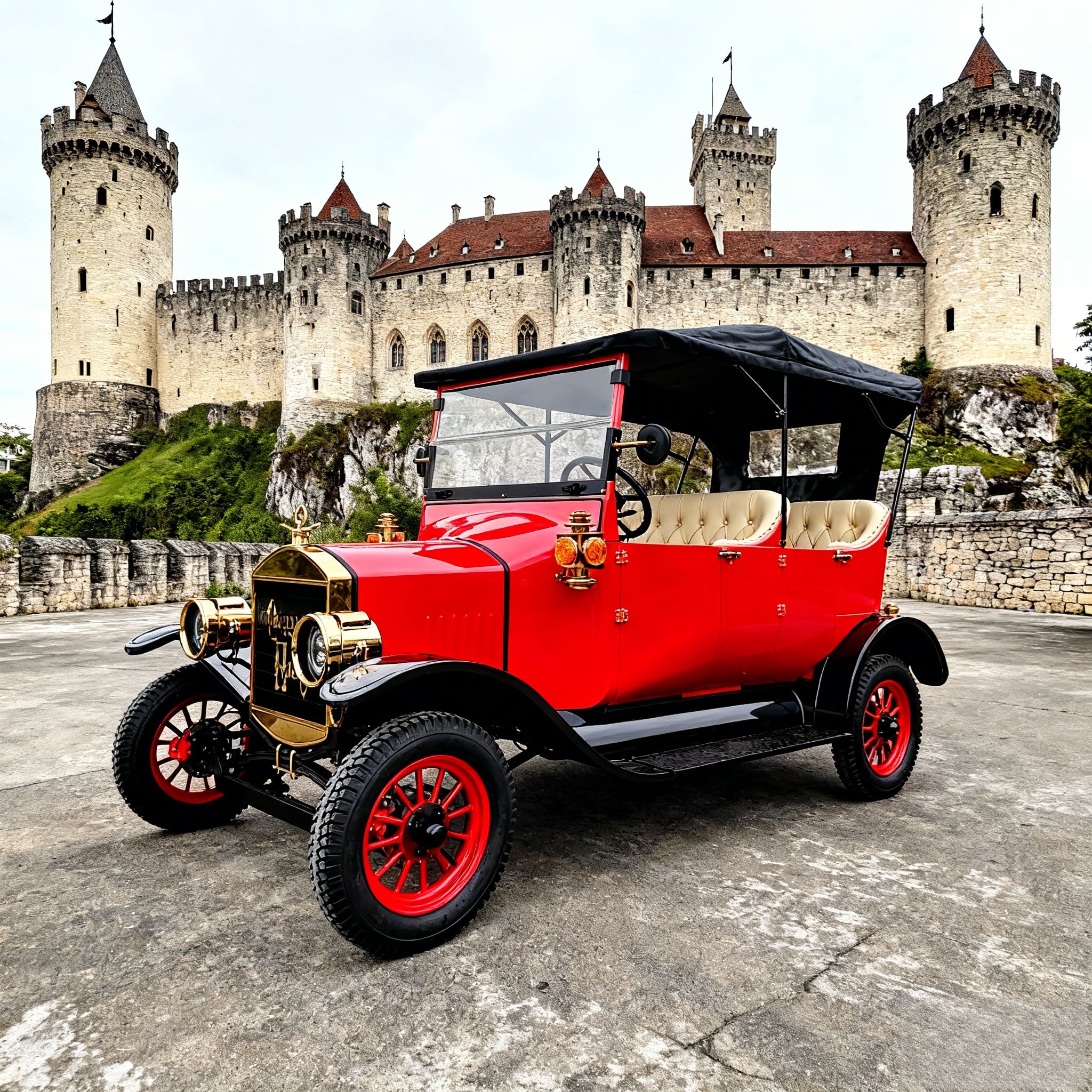 Coche el&eacute;ctrico retro morado Yatian: punto de acceso para fotograf&iacute;as tur&iacute;sticas junto al bullicioso mercado.