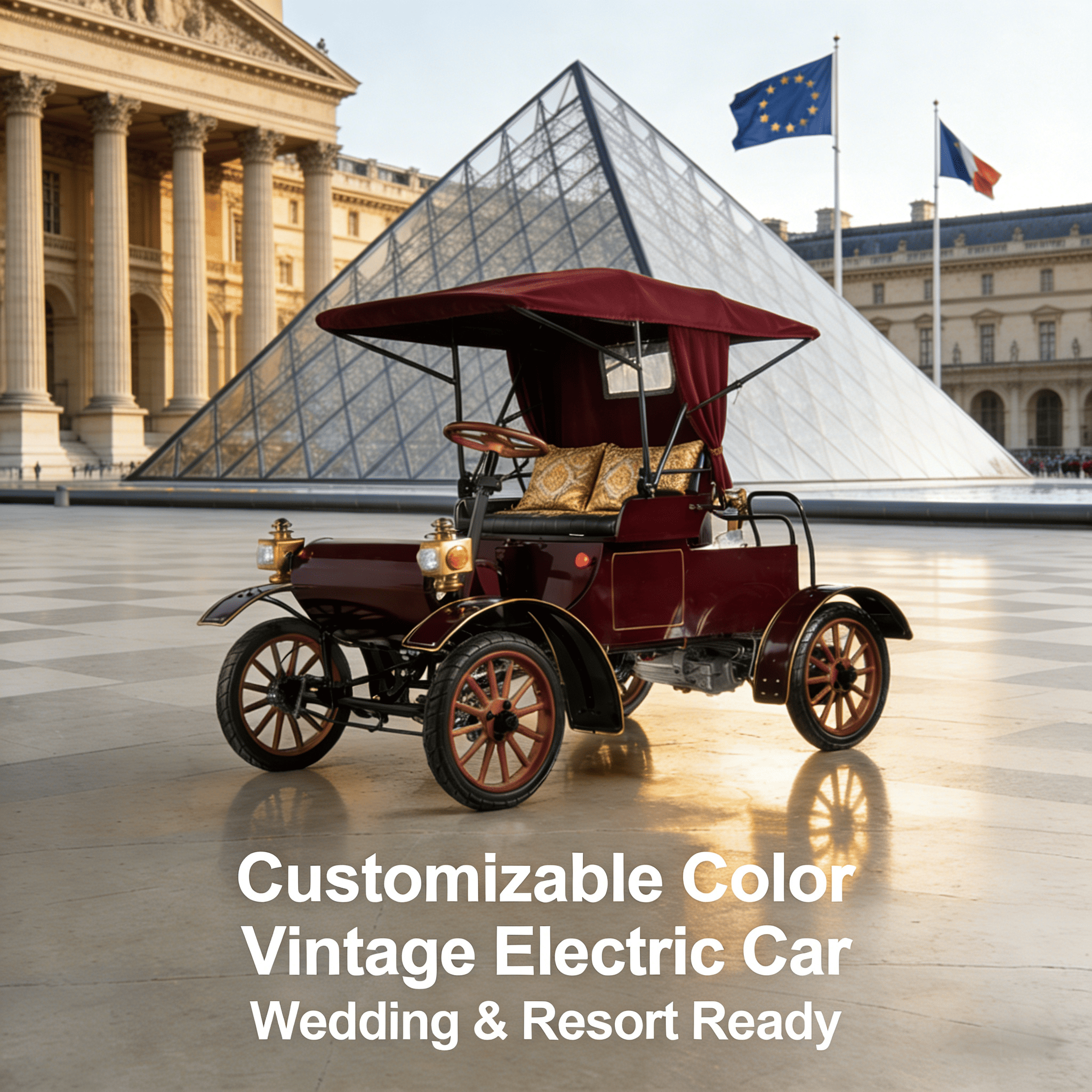 Coche turístico eléctrico vintage de color personalizable: perfecto para bodas, centros turísticos y atracciones turísticas
