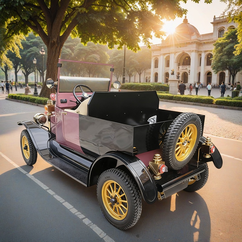 Camión de reparto eléctrico retro de corta distancia, elegante vehículo de carga para centros turísticos y parques