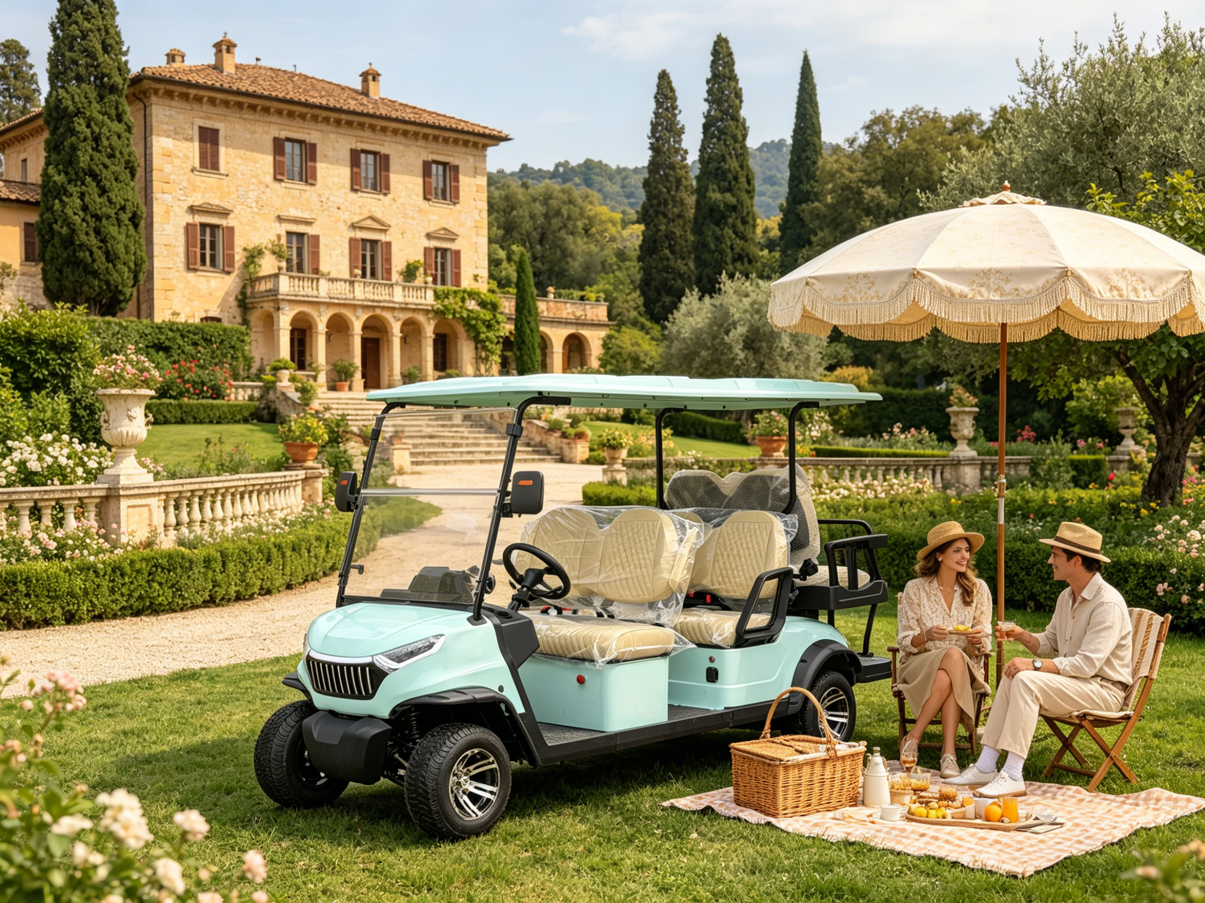 Carro de golf eléctrico GQ42C de 4+2 plazas | Motor de 48V 5KW Alcance de 80km