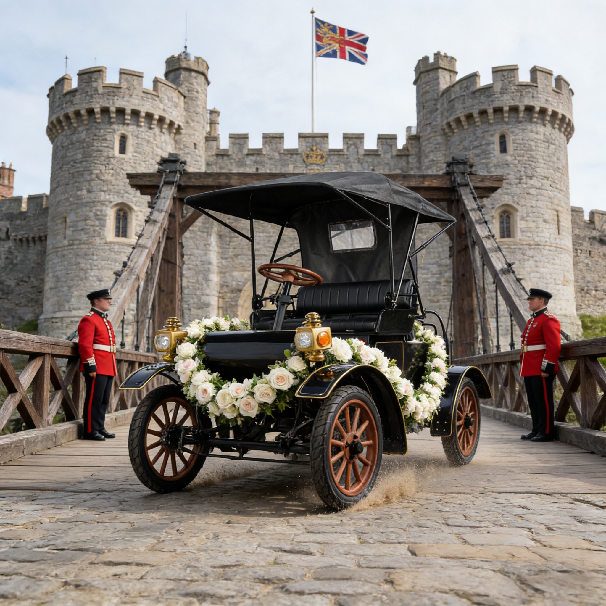 Coche el&eacute;ctrico Black Royal Vintage: experiencia de traslado elegante que combina con la atm&oacute;sfera art&iacute;stica de los principales monumentos culturales