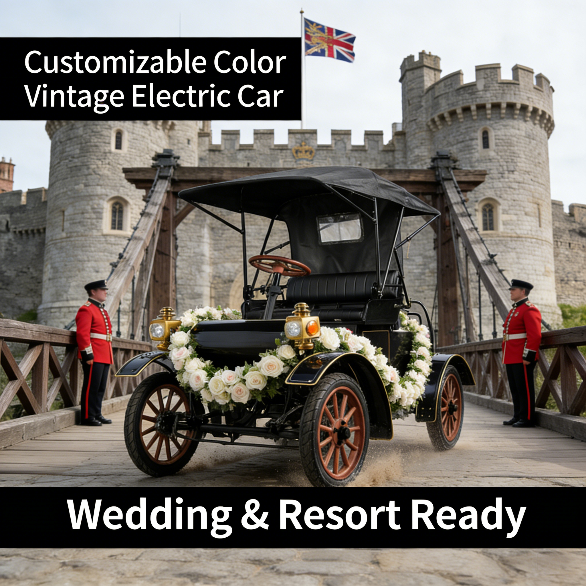 Coche eléctrico antiguo multiusos de tipo abierto de 1903 | Certificado CEE, totalmente personalizable para bodas y complejos turísticos