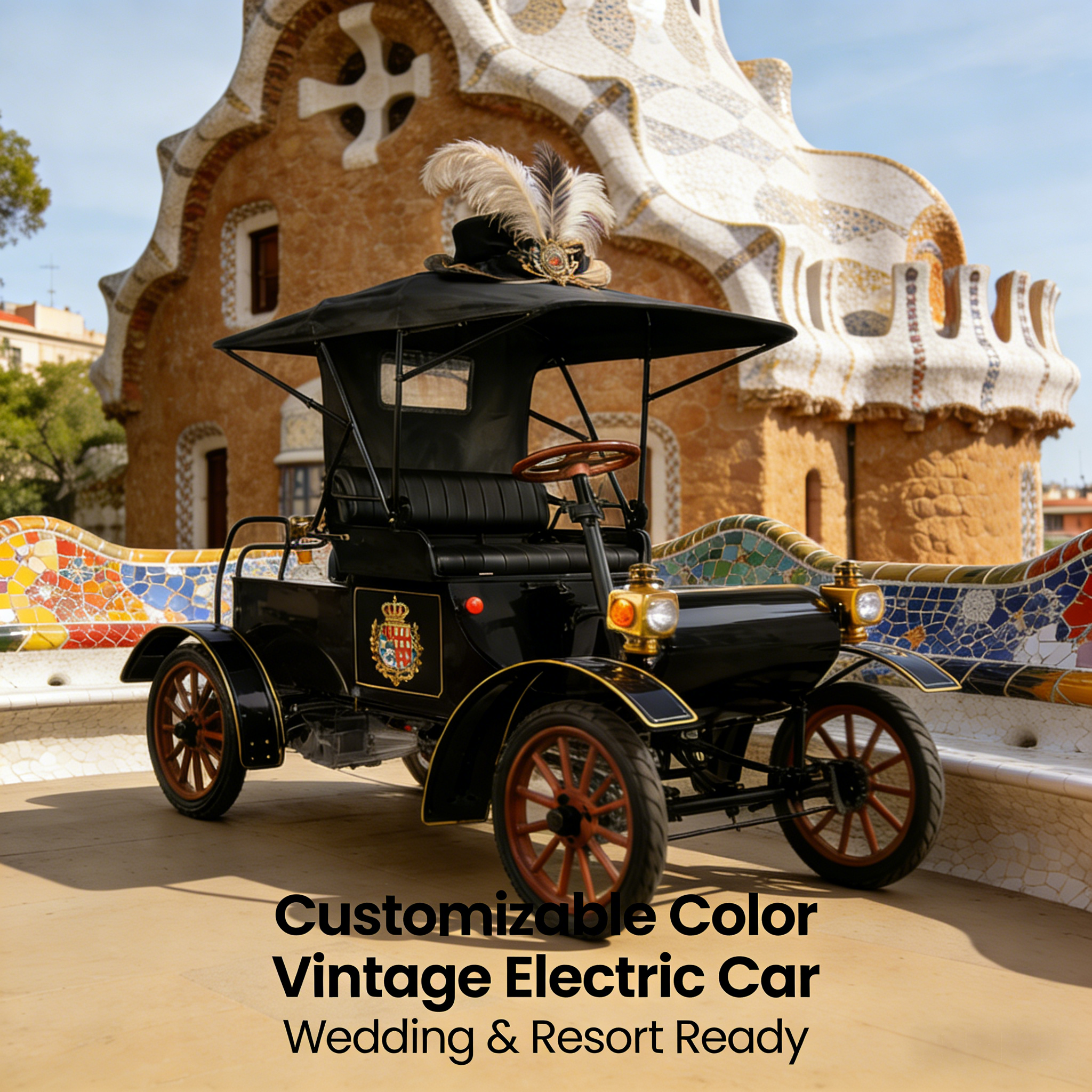 Coche eléctrico antiguo multiusos de tipo abierto de 1903 | Certificado CEE, totalmente personalizable para bodas y complejos turísticos