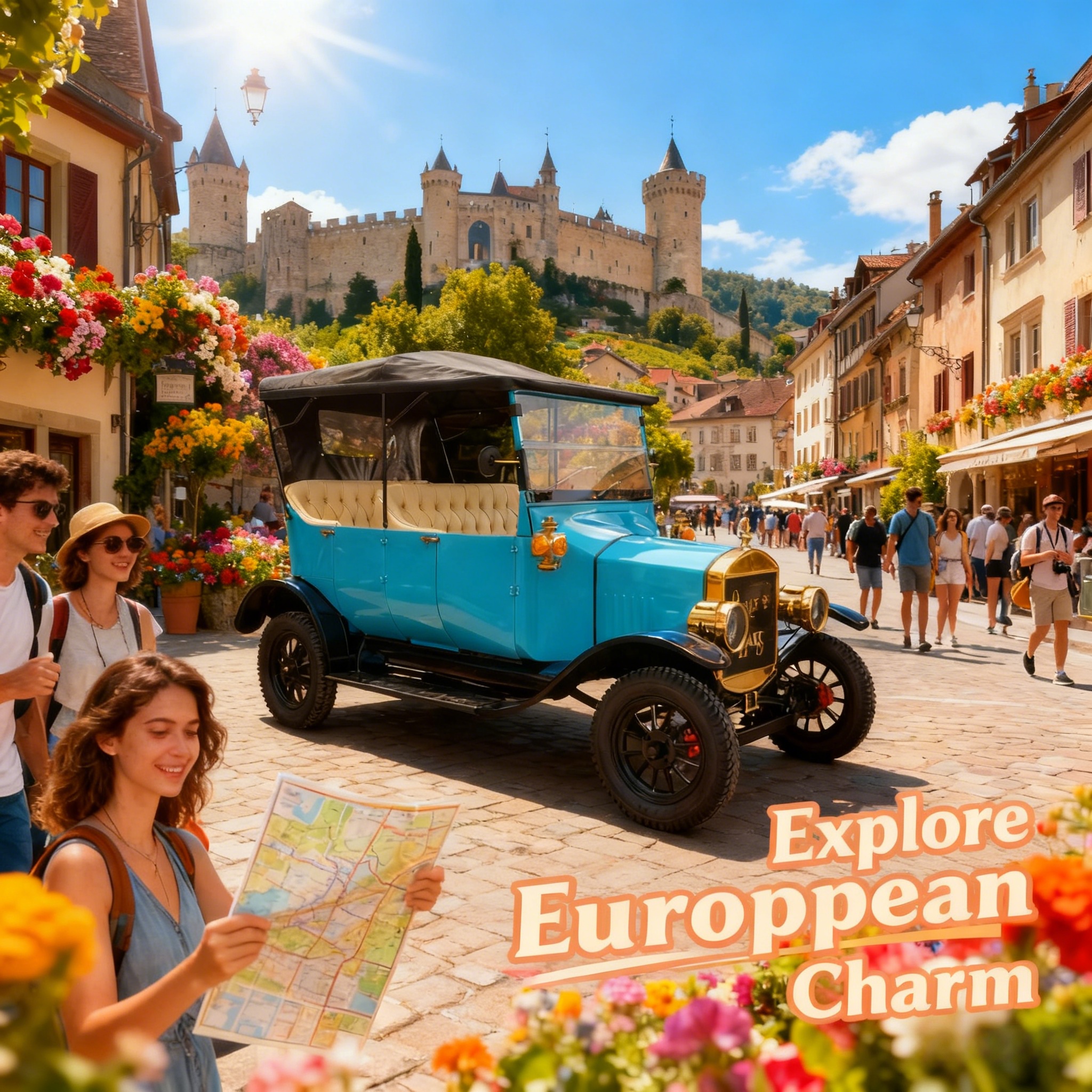 Veh&iacute;culo el&eacute;ctrico retro rosa cubierto de nieve Yatian: resistente al fr&iacute;o para centros tur&iacute;sticos alpinos