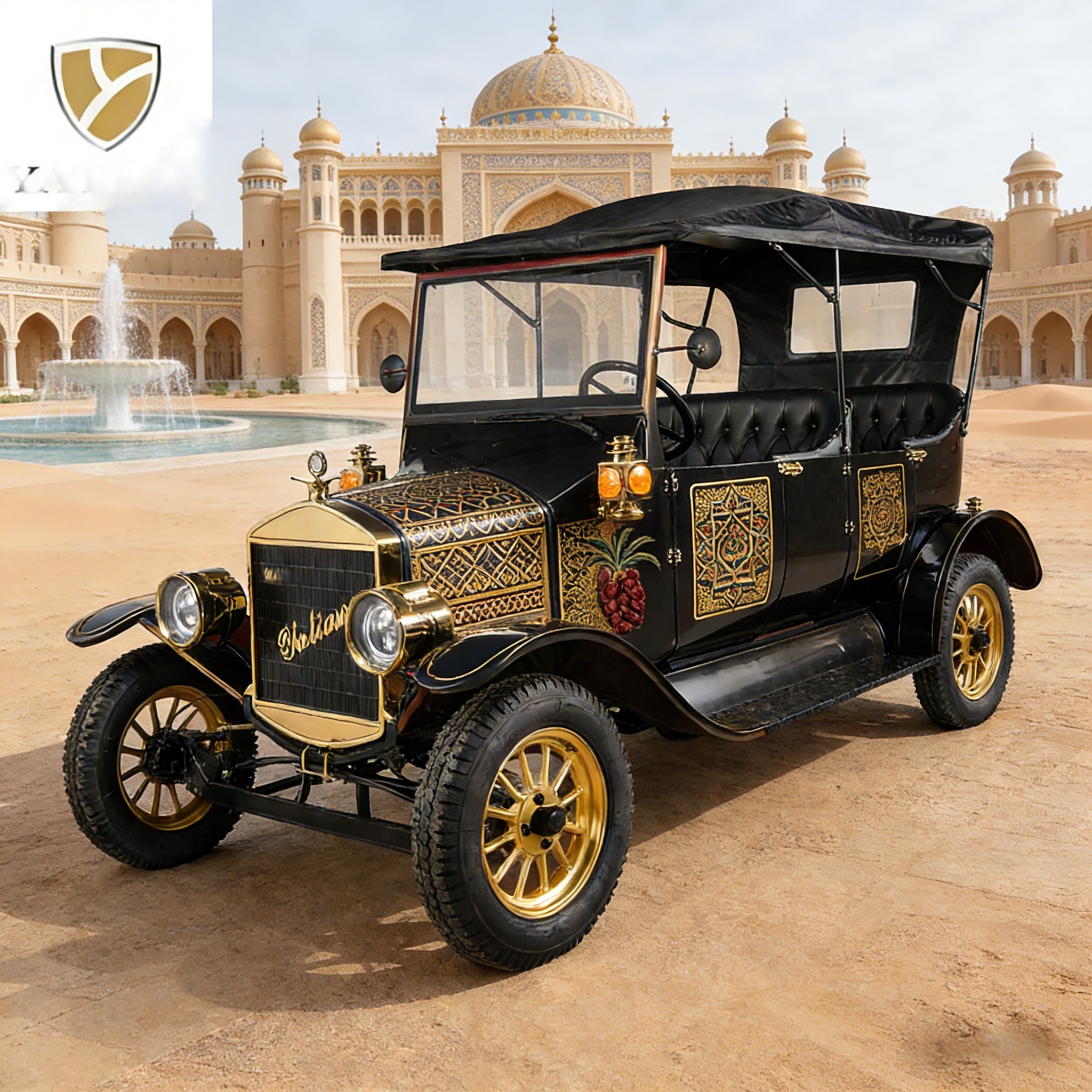 Coche tur&iacute;stico el&eacute;ctrico antiguo para centros tur&iacute;sticos costeros