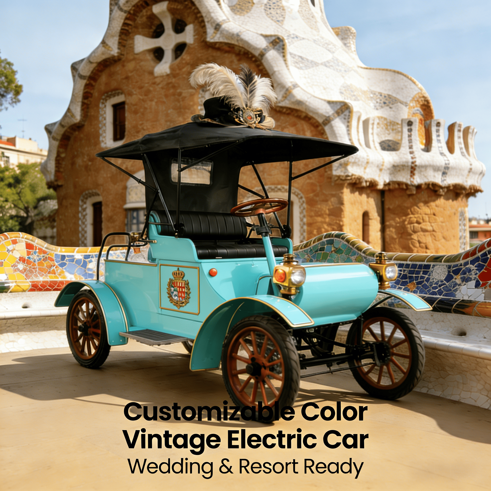 Coche turístico eléctrico vintage de color personalizable: perfecto para bodas, centros turísticos y atracciones turísticas