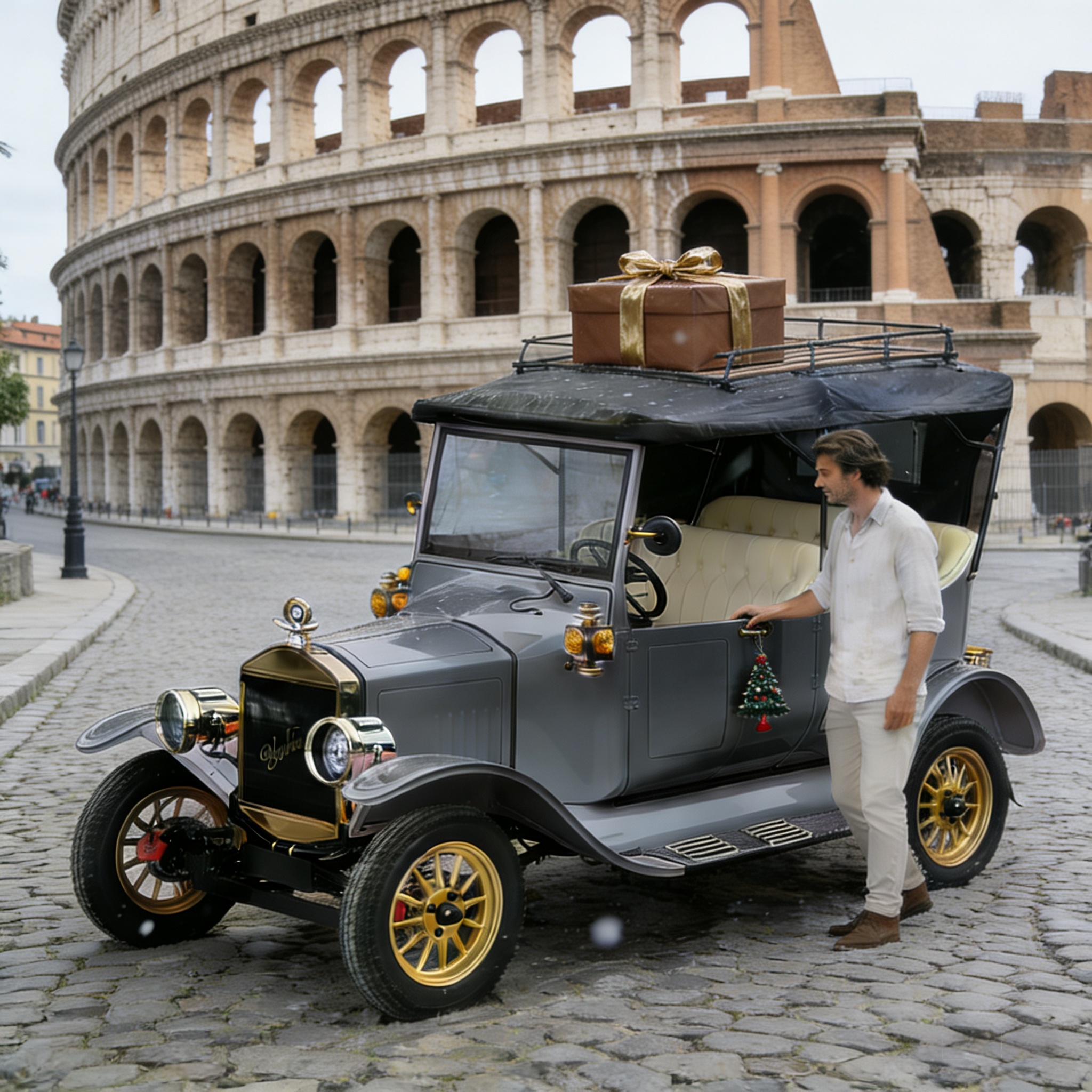 Coche tur&iacute;stico el&eacute;ctrico antiguo para centros tur&iacute;sticos costeros