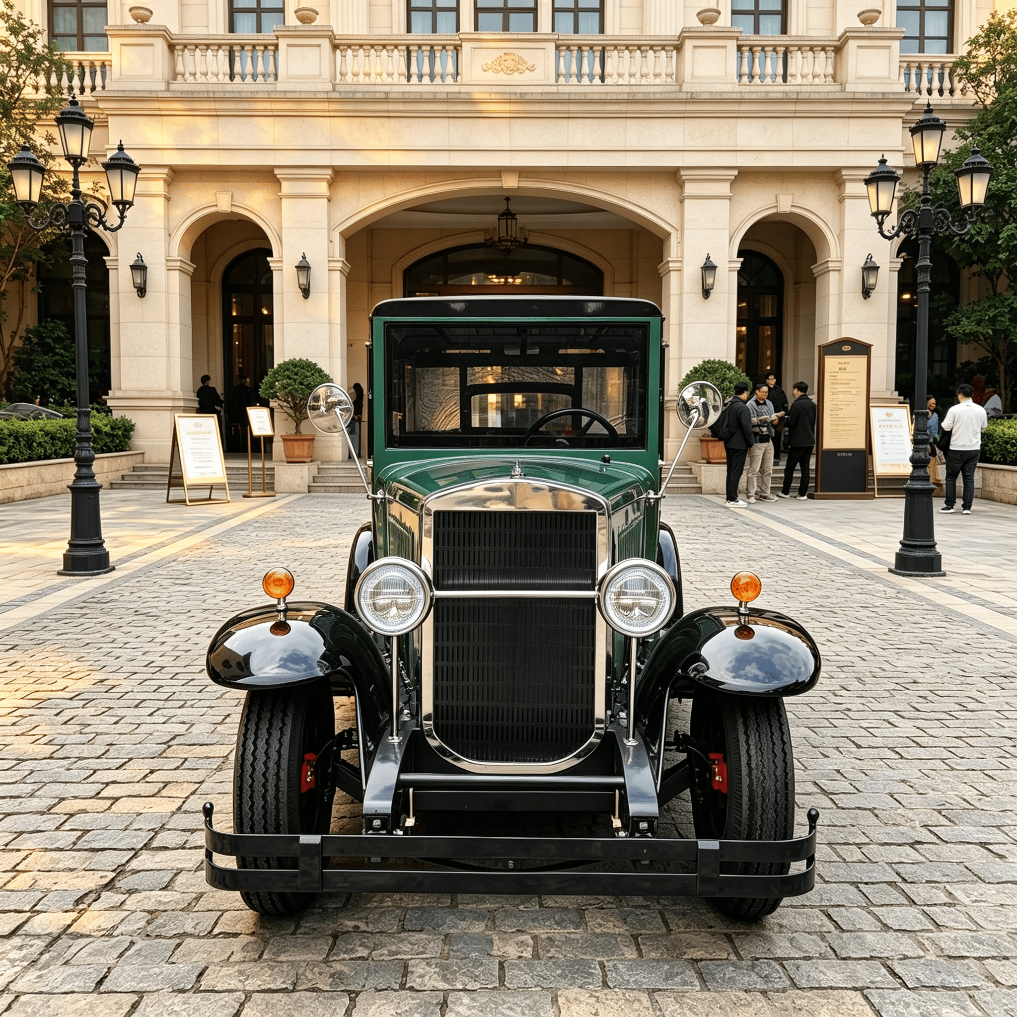 Coche turístico clásico eléctrico Vintage de 5 plazas, lanzadera eléctrica Retro verde oliva con batería de litio de 72V